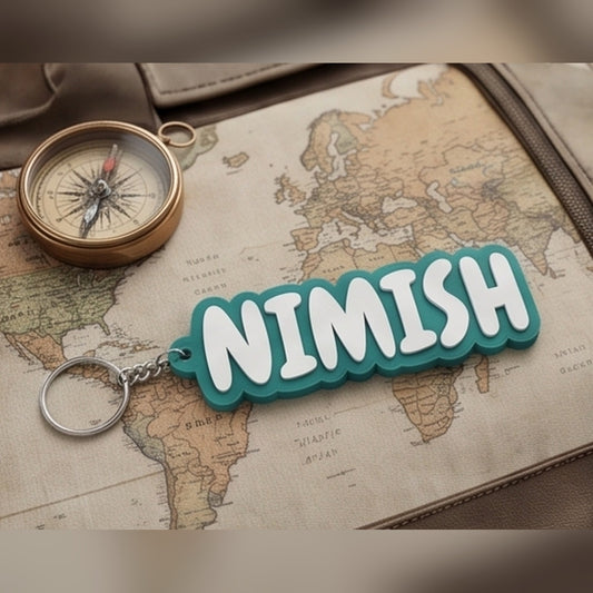 Block letter name keychain — styled view 2