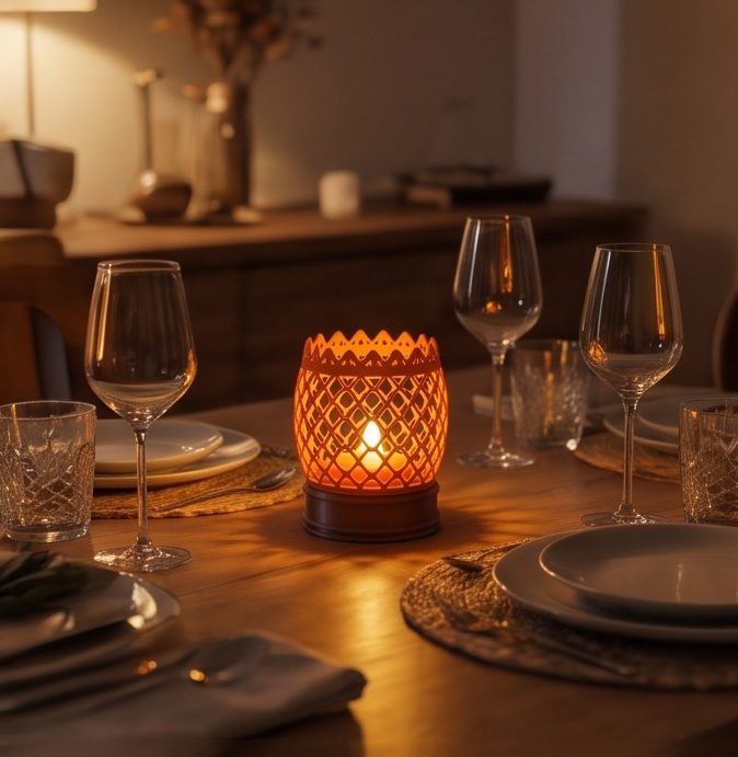 Kumiko Lantern — Lehariya — on a dinner table