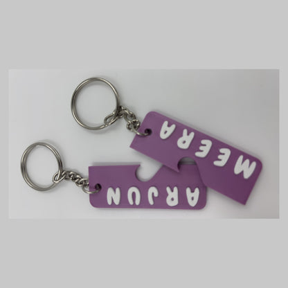 Pair of interlocking heart name keychains — photograph of the printed piece