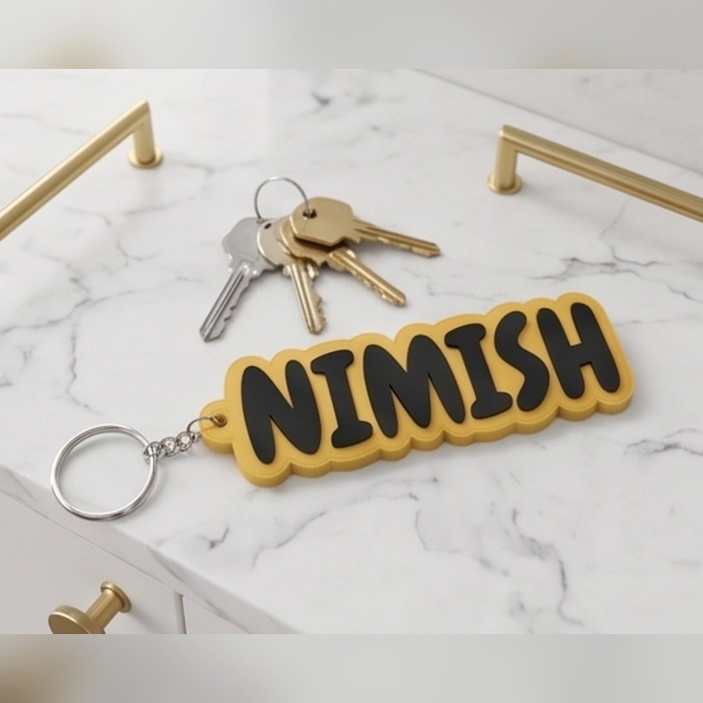 Block letter name keychain — styled view 1