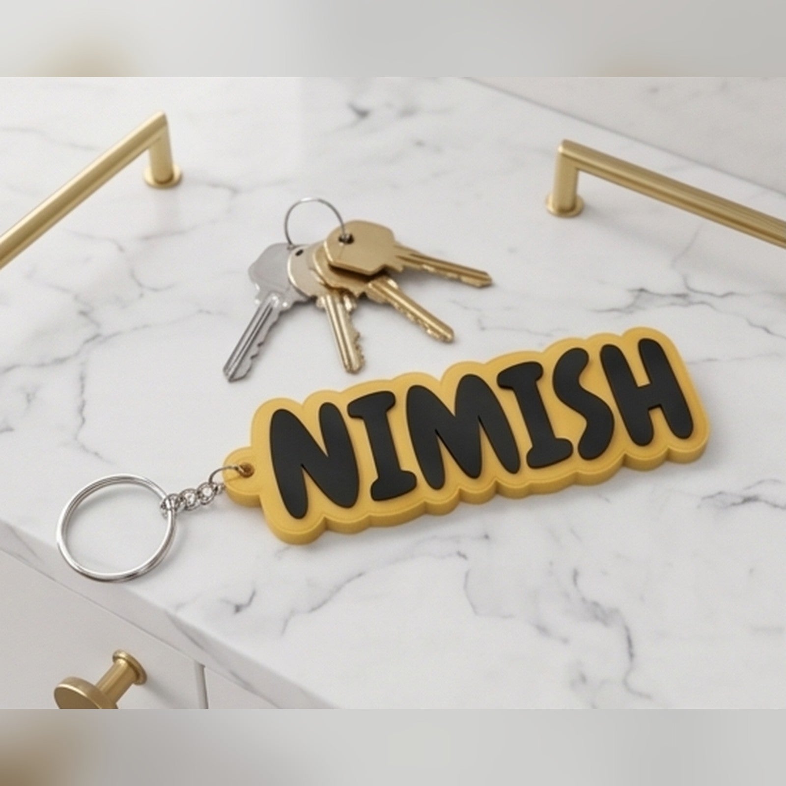 Block letter name keychain — styled view 1