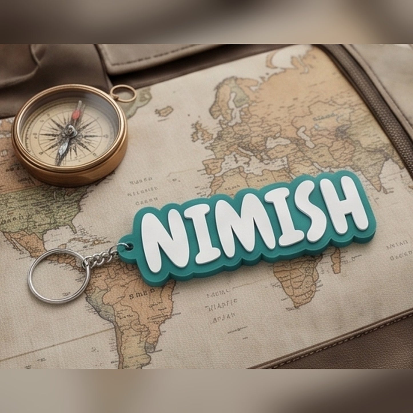 Block letter name keychain — styled view 2