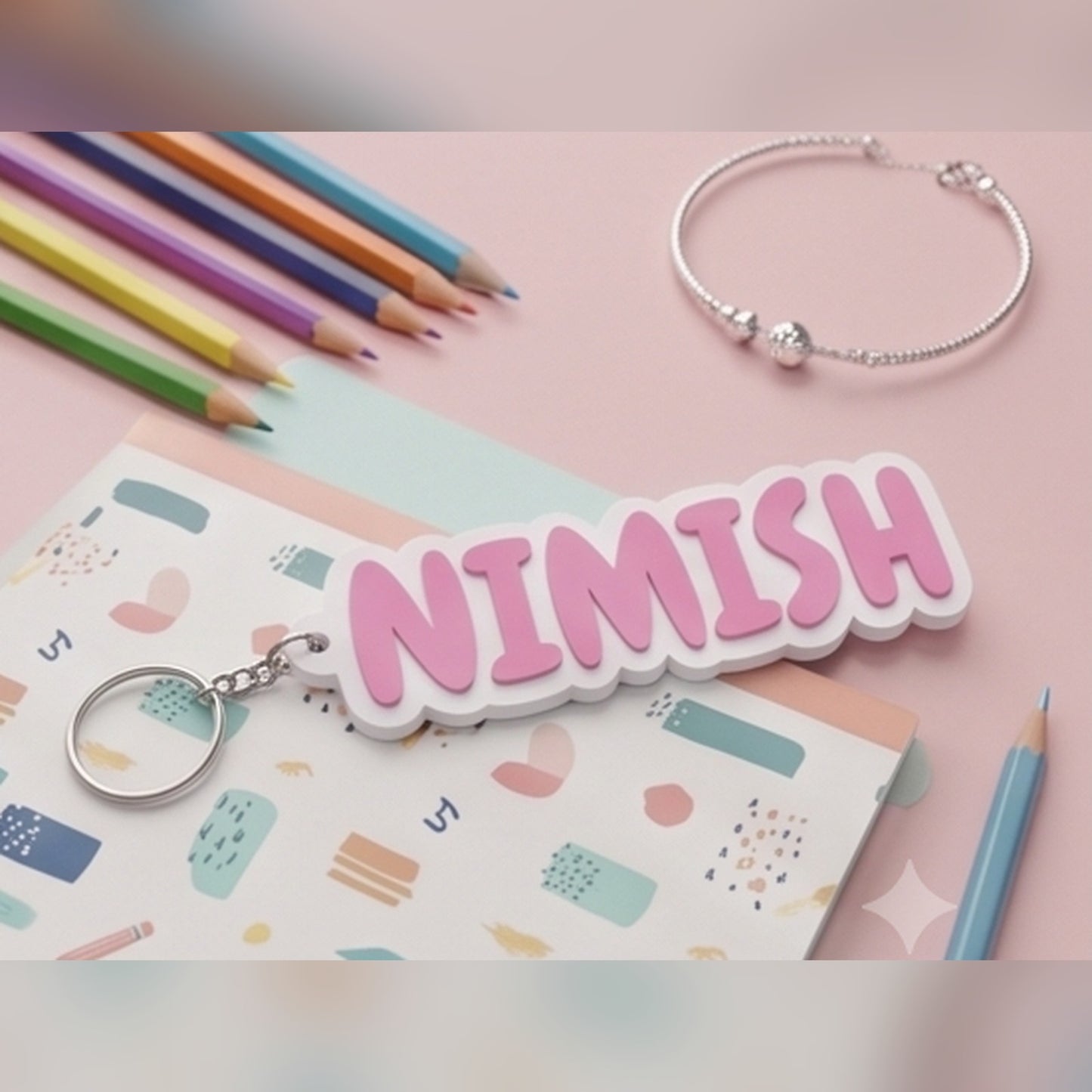 Block letter name keychain — styled view 5
