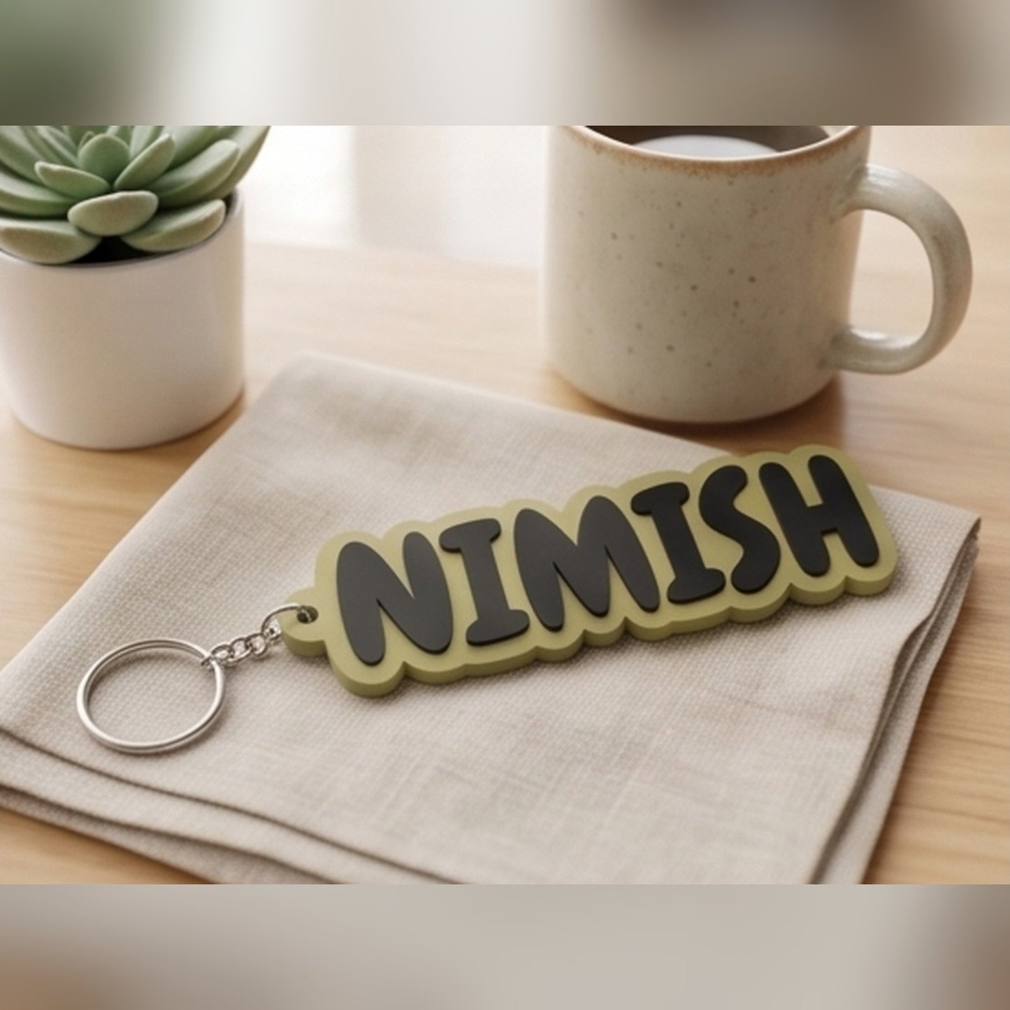 Block letter name keychain — styled view 4