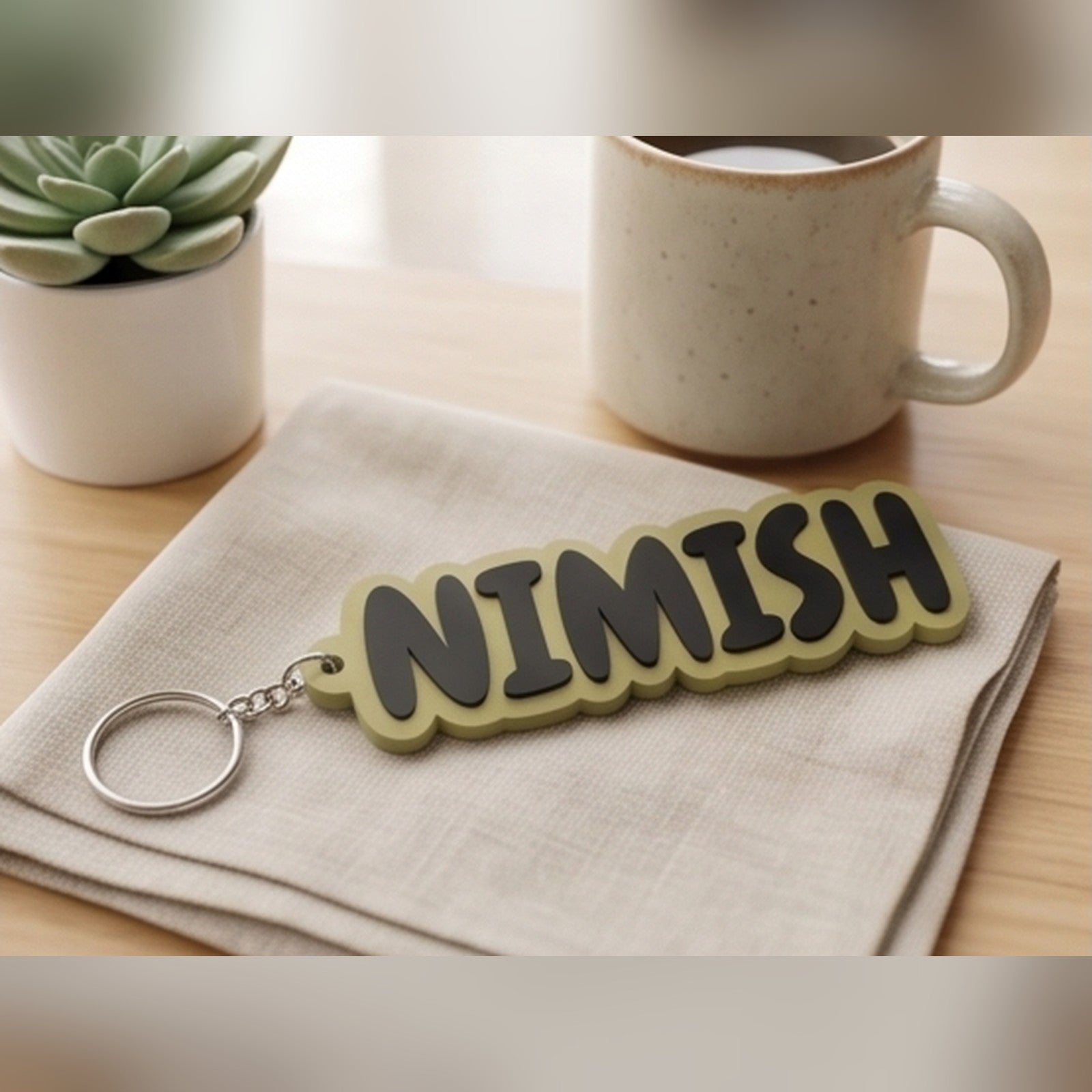 Block letter name keychain — styled view 4