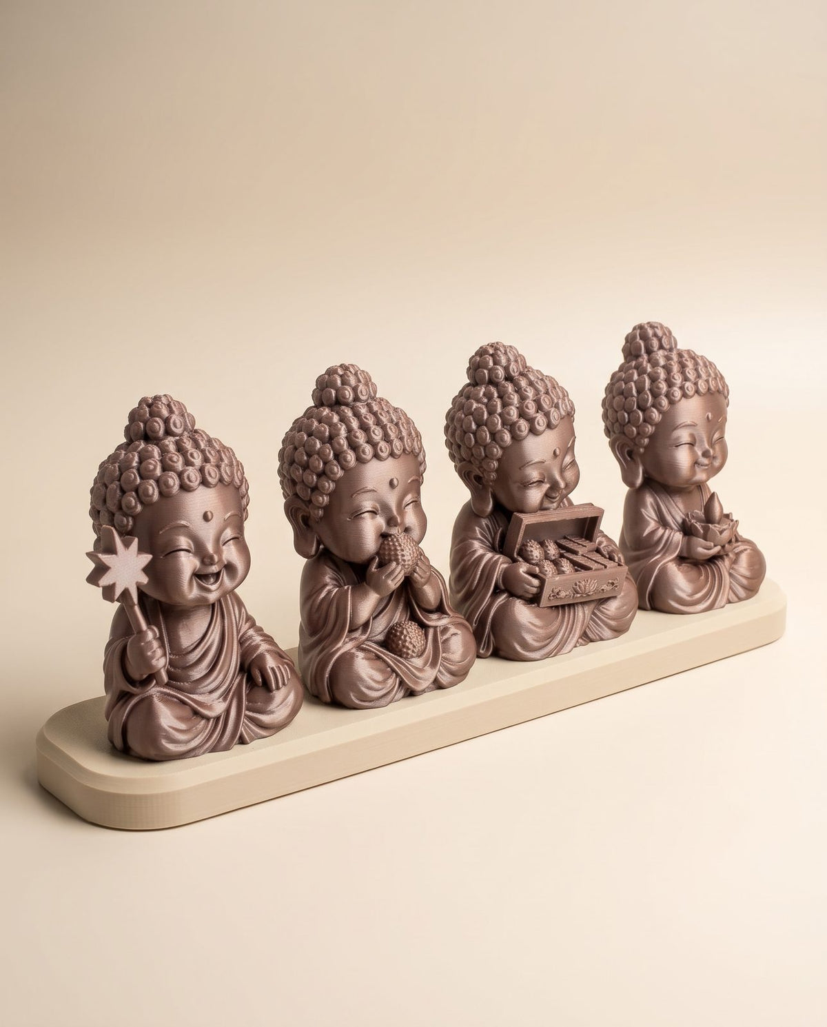 Diwali Buddhas — Set of Four — angled view on the display base