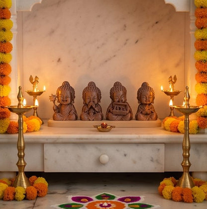 Diwali Buddhas — Set of Four — in a home mandir