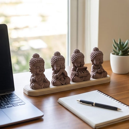 Diwali Buddhas — Set of Four — on a work desk