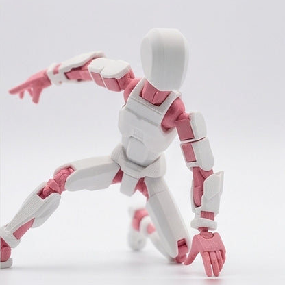Flexible figurine posed in a crouch, white with pink joints
