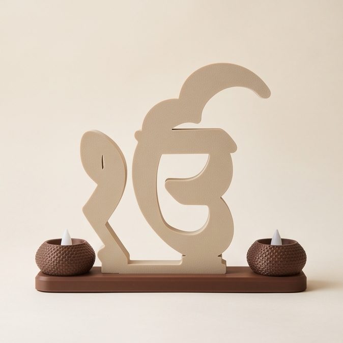 Ik Onkar Stand with Twin Diyas — studio front view