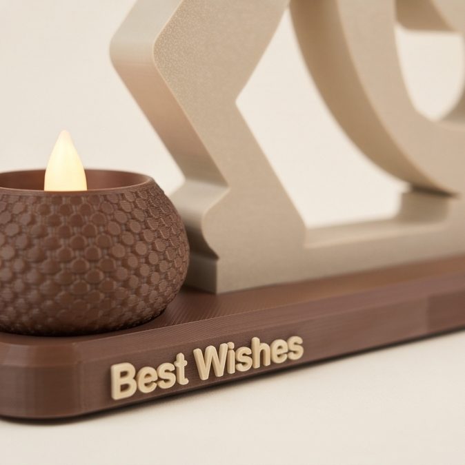Ik Onkar Stand with Twin Diyas — close-up of the diya and engraved base