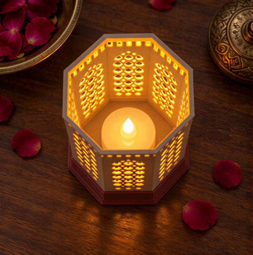 Kumiko Lantern — Jharokha — glowing from above