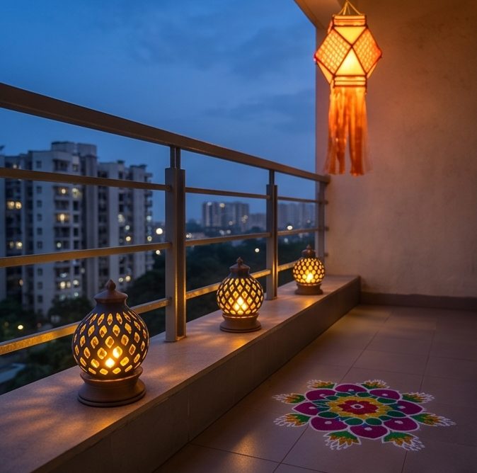 Kumiko Lantern — Kandil — lighting a balcony
