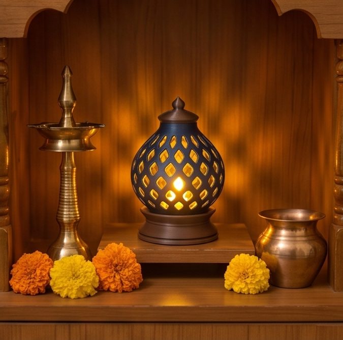 Kumiko Lantern — Kandil — in a home mandir