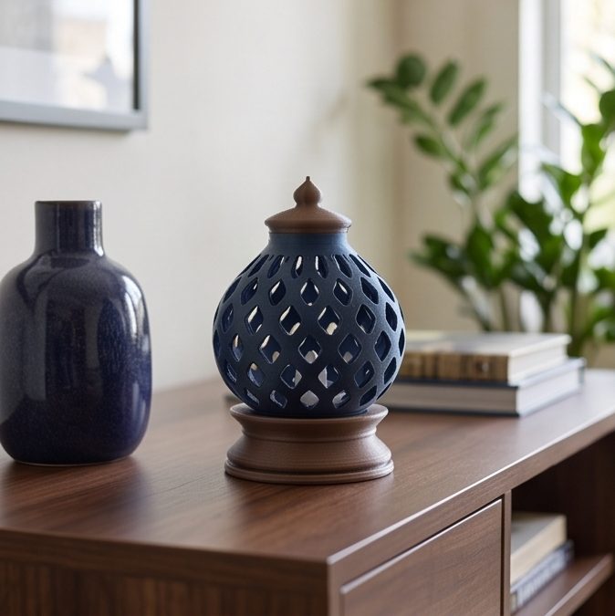 Kumiko Lantern — Kandil — on a sideboard