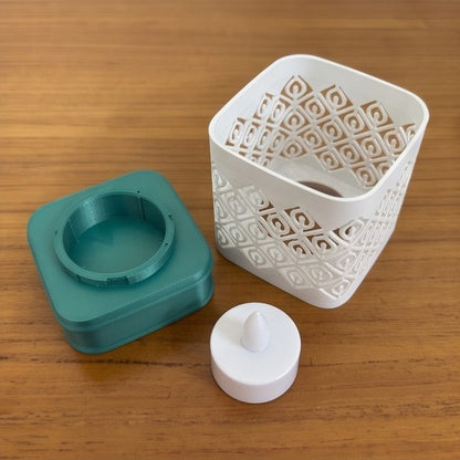 Kumiko Lantern — Kolam — lattice, base and LED tealight