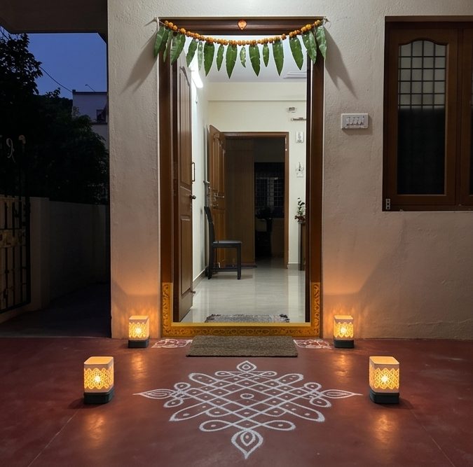 Kumiko Lantern — Kolam — lighting a doorway kolam