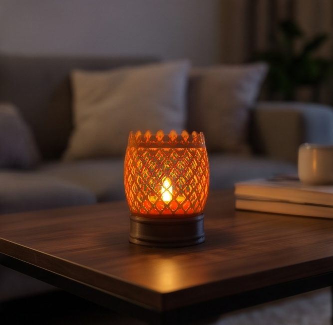 Kumiko Lantern — Lehariya — on a coffee table