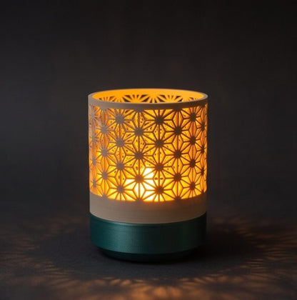 Kumiko Tealight Lamp — glowing in the dark