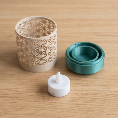 Kumiko Tealight Lamp — lattice, base and LED tealight