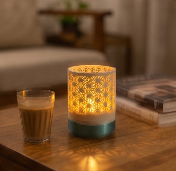 Kumiko Tealight Lamp — on a coffee table