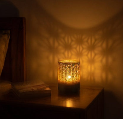 Kumiko Tealight Lamp — on a bedside table