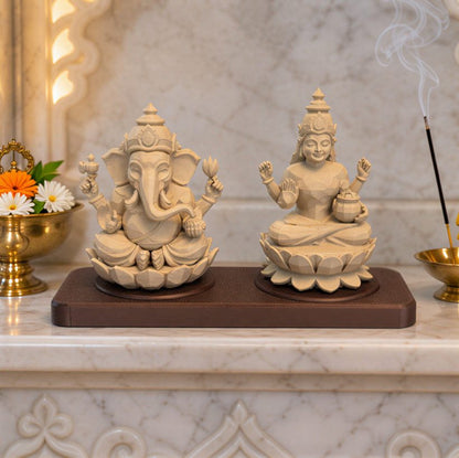 Lakshmi Ganesh on Base — in a marble mandir