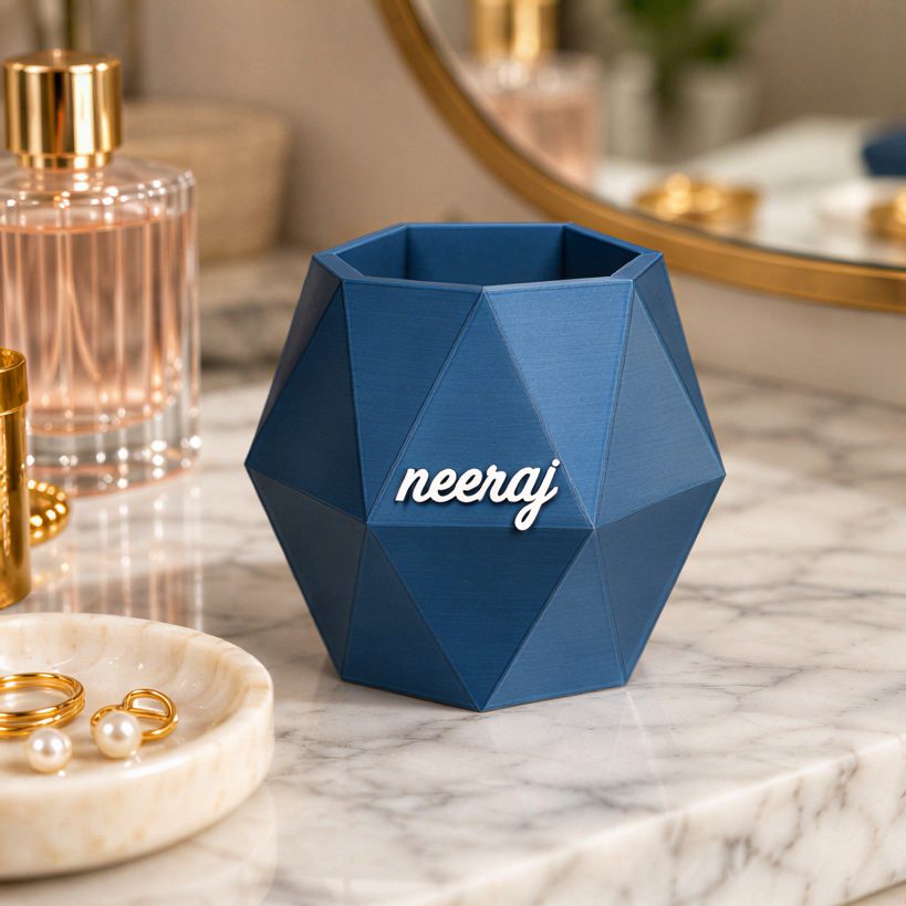 Octagon Name Box — on a dressing table