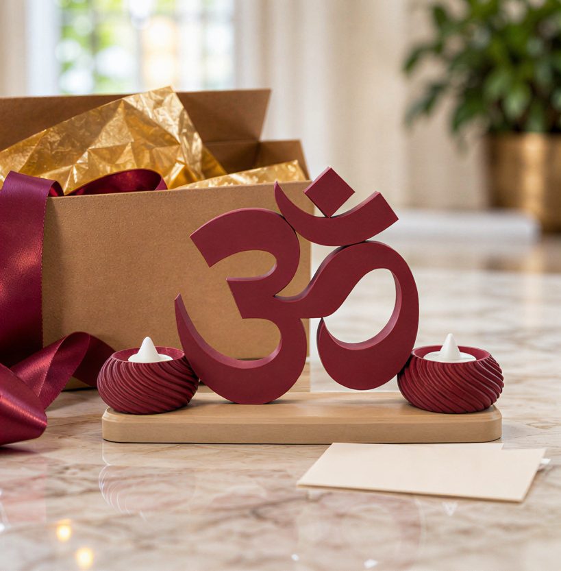 Small OM Stand with Twin Diyas — as a Diwali gift